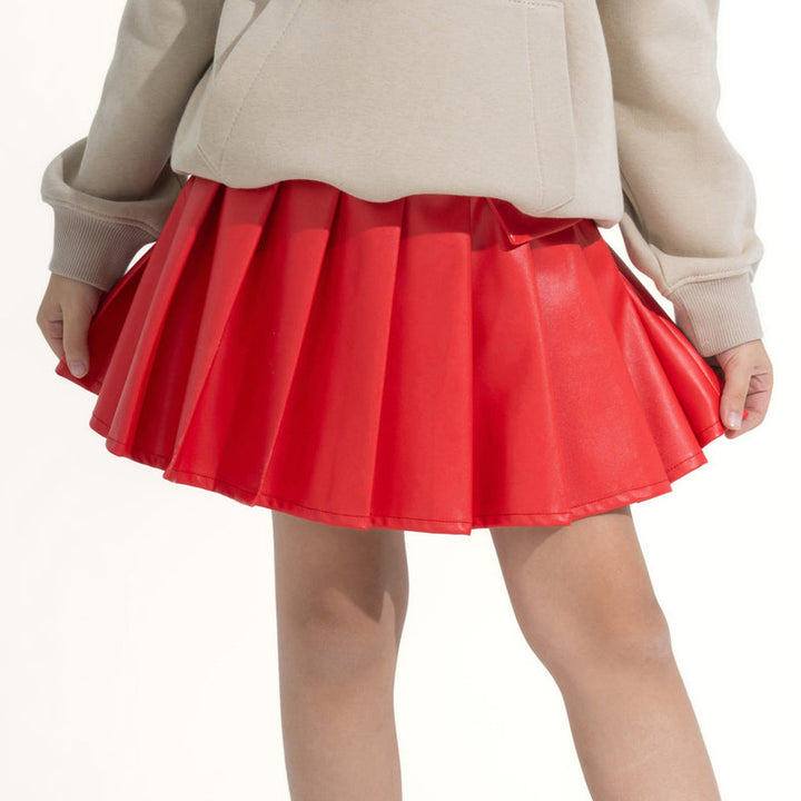 Girl's Pleated Faux Leather Mini Skirt
