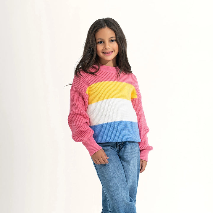 Color Block Balloon Sleeve Sweater