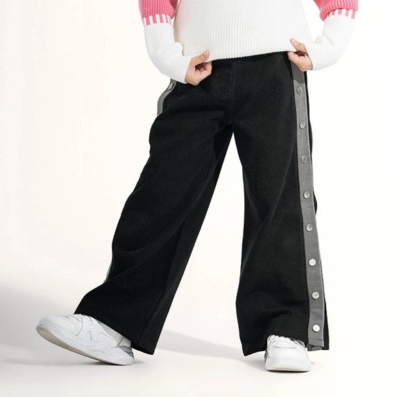 Side-Stripe Poppers Denim Trousers