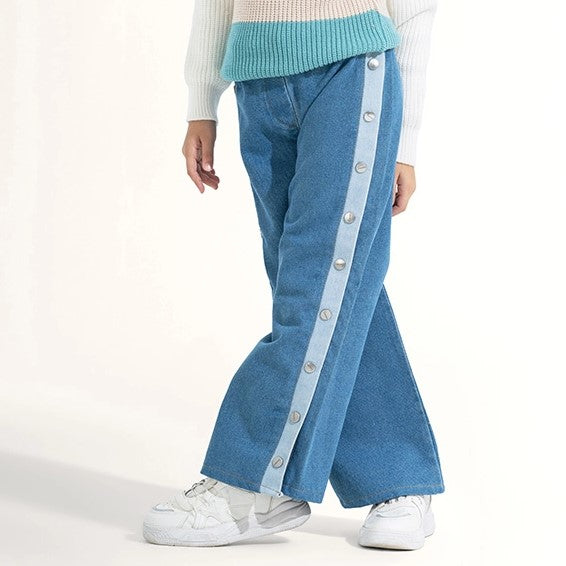 Side-Stripe Poppers Denim Trousers