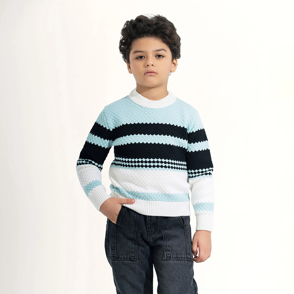 Ribbed Neck Block Stripe Pullover