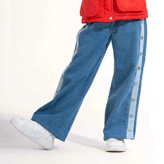 Side-Stripe Poppers Denim Trousers