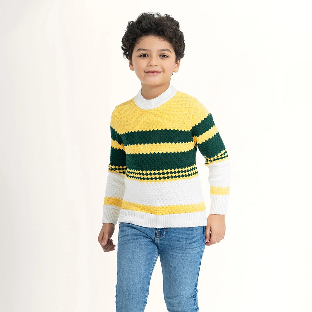 Ribbed Neck Block Stripe Pullover