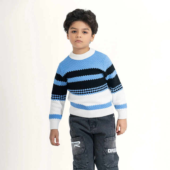 Ribbed Neck Block Stripe Pullover