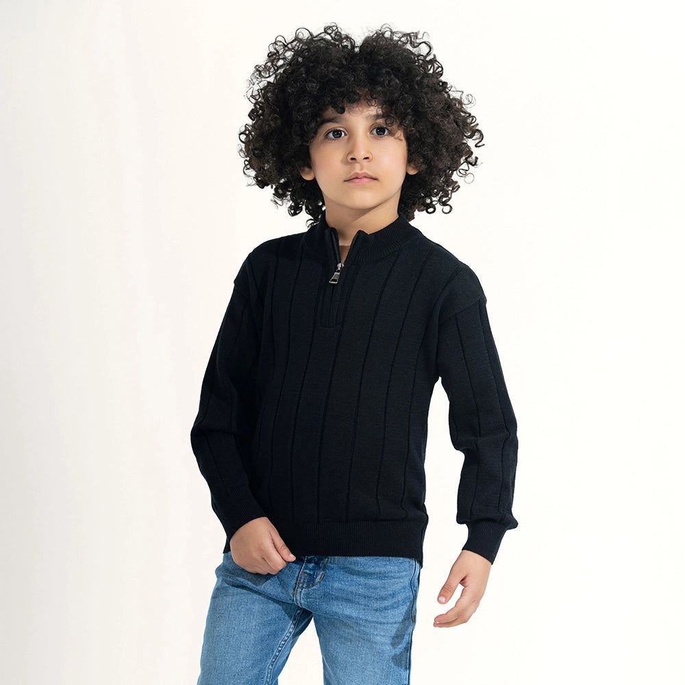 Ribbed Knit Quarter-Zip Sweater