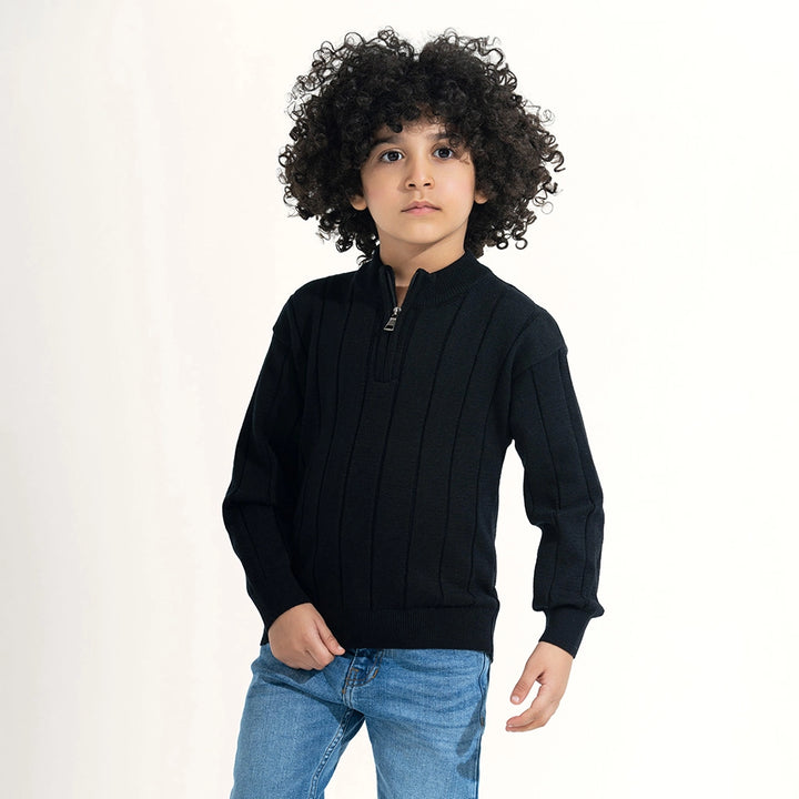 Ribbed Knit Quarter-Zip Sweater