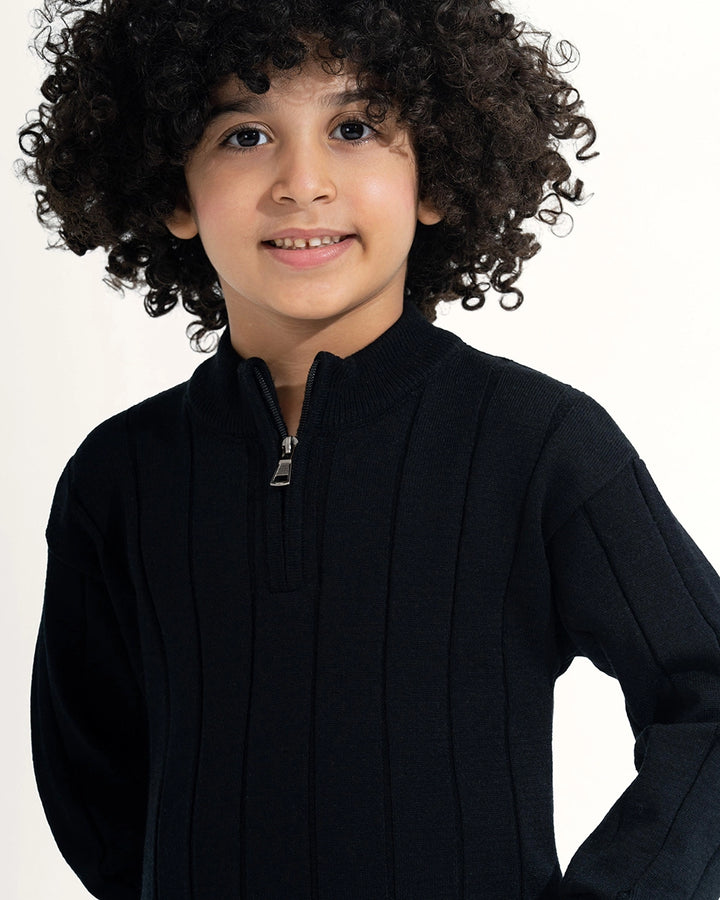 Ribbed Knit Quarter-Zip Sweater