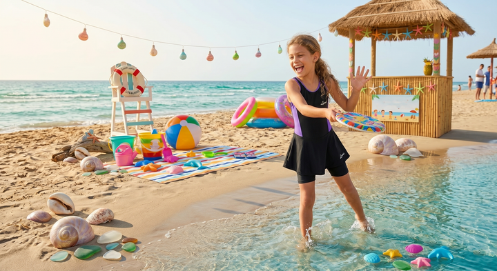 Girls' Skirted Knee-Length Swimsuit