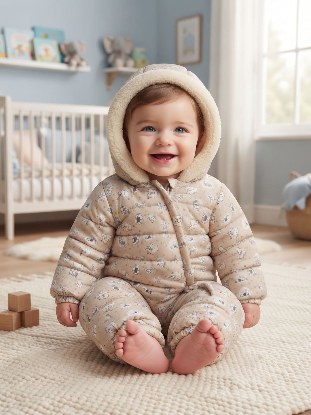Cozy Animal Print Hooded Baby Pram Suit