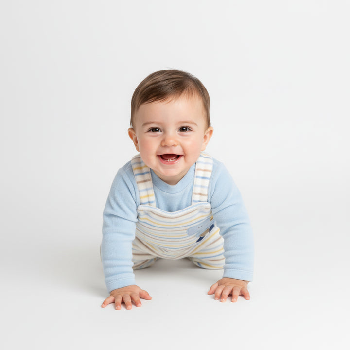 Striped Dinosaur Footed Overalls Set