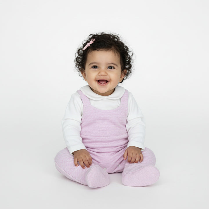 Footed Knit Dungarees and Collar Top Set