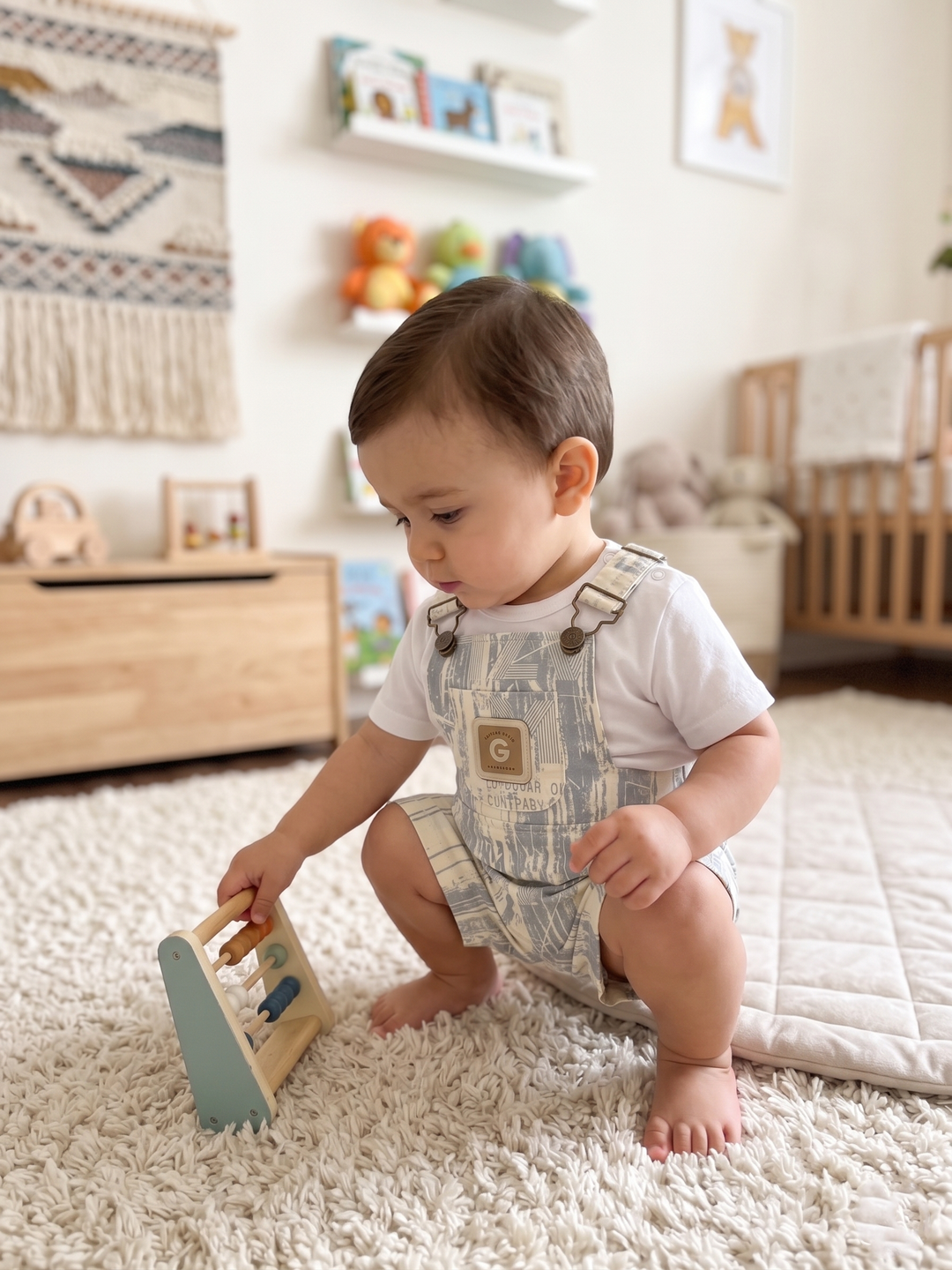 Urban Print Denim Overalls & Tee Set