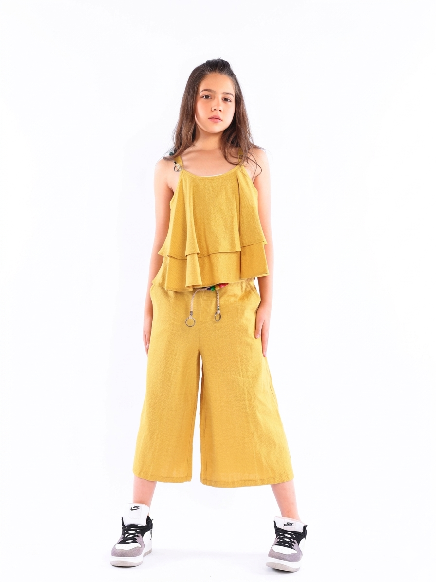 Girls' Layered Tiered Top & Wide-Leg Culottes Set