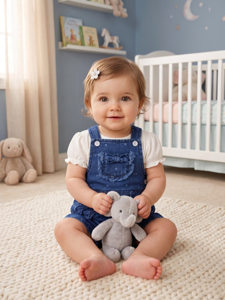Sweet Denim Overall Shorts Set with Ruffle Pockets