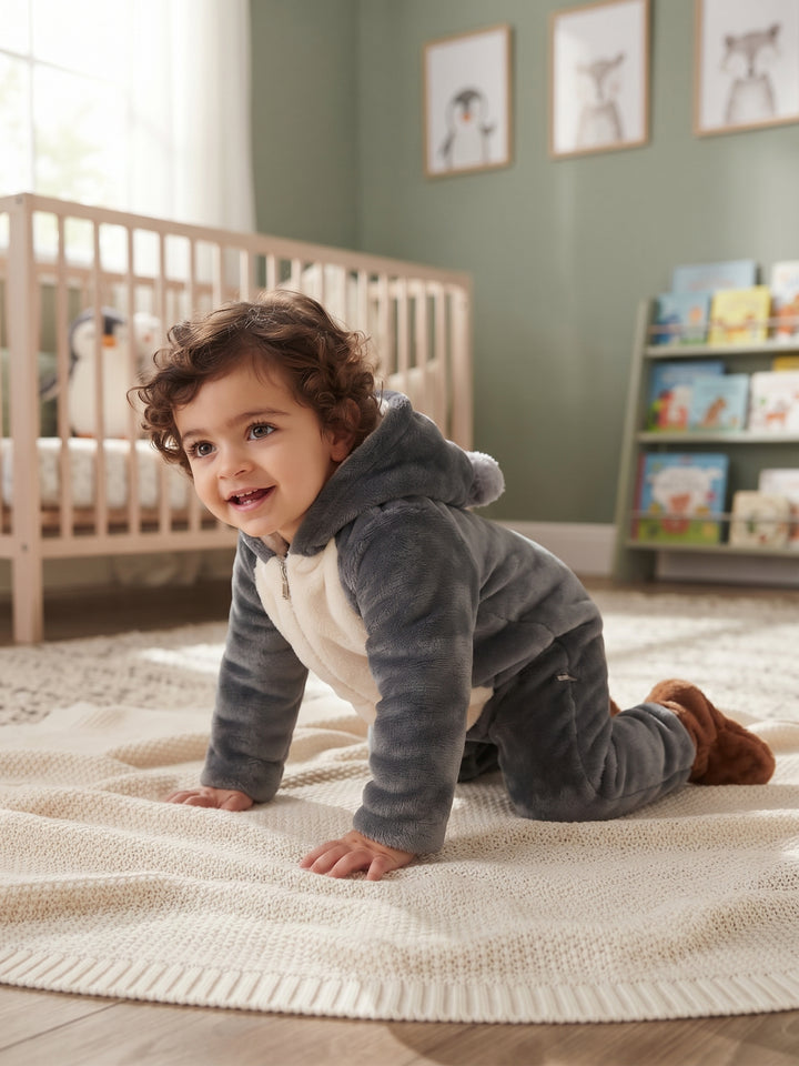 Cozy Penguin Faux-Fur Baby Snowsuit