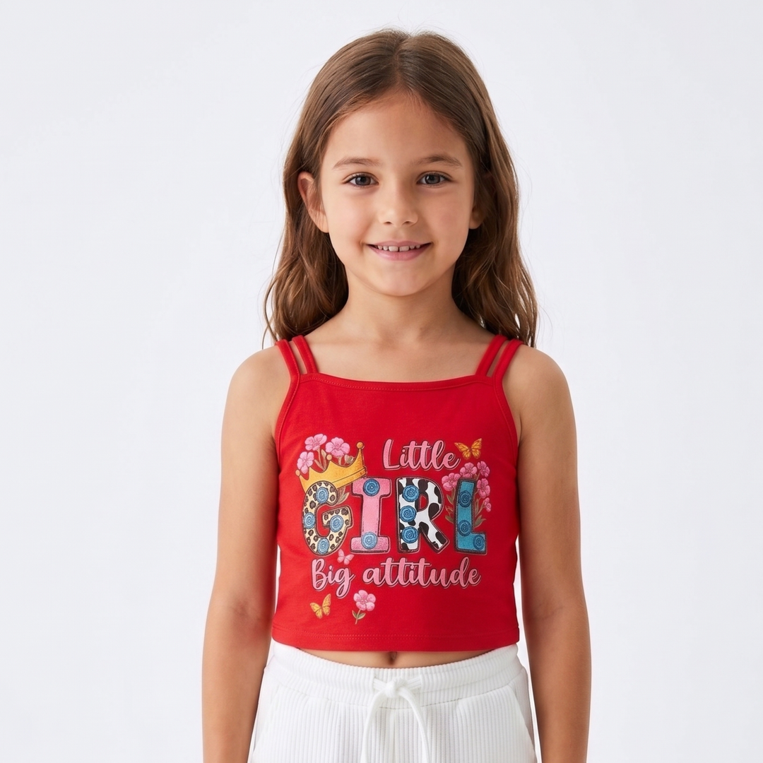 Girls Double-Strap Graphic Cropped Cami Top