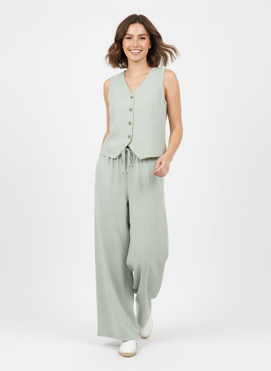 Linen-Blend Vest & Wide-Leg Trouser Set
