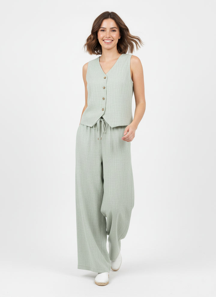 Linen-Blend Vest & Wide-Leg Trouser Set
