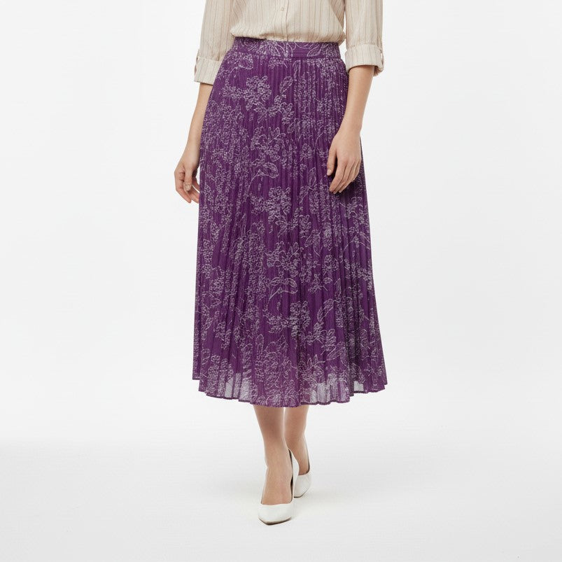 Floral Print Pleated Midi Skirt