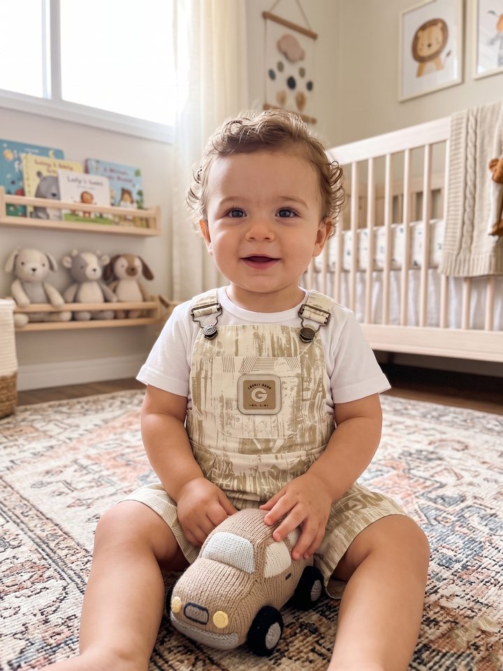 Urban Print Denim Overalls & Tee Set