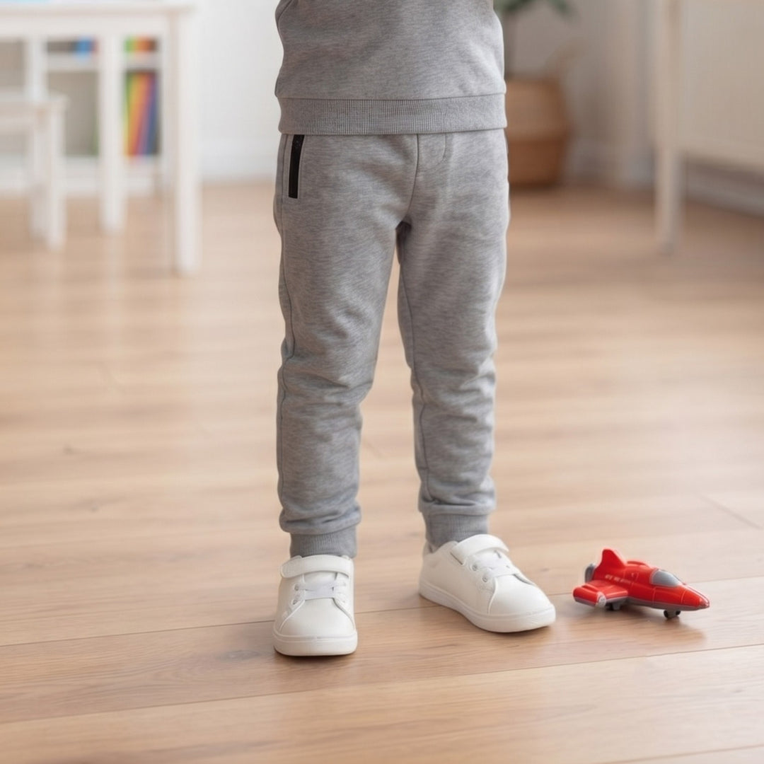 100% Cotton Light Heather Grey Jogger Pants with Ribbed Cuffs