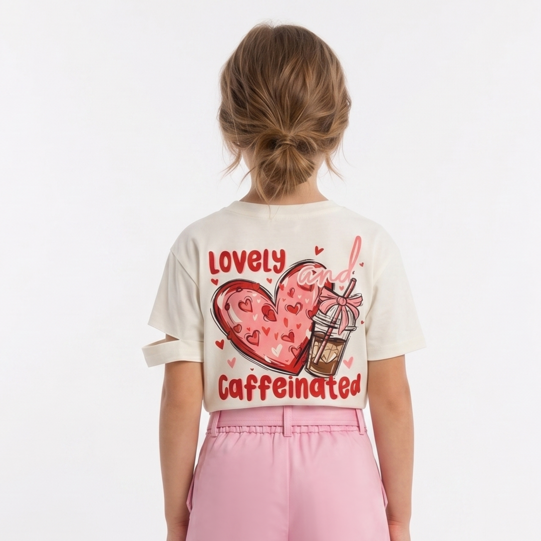 "Lovely & Caffeinated" Cut-Out Sleeve Crop Top