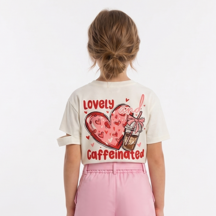 "Lovely & Caffeinated" Cut-Out Sleeve Crop Top