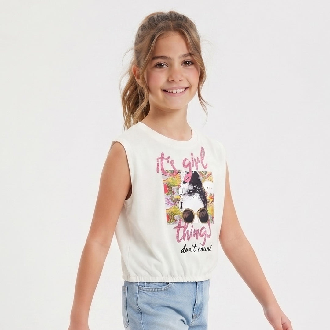 Girls' Short-Sleeve Elastic Hem T-Shirt