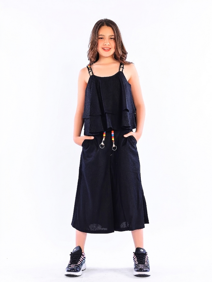 Girls' Layered Tiered Top & Wide-Leg Culottes Set