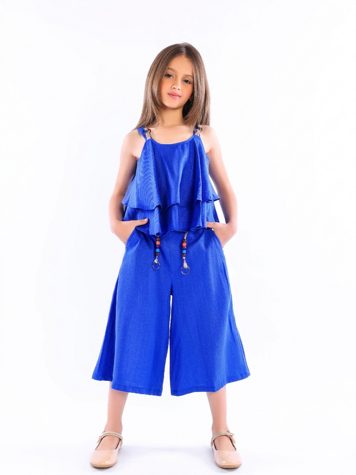 Girls' Layered Tiered Top & Wide-Leg Culottes Set
