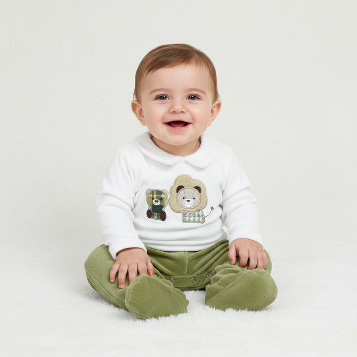 Lion & Bear Collar Top Footed Pants Set