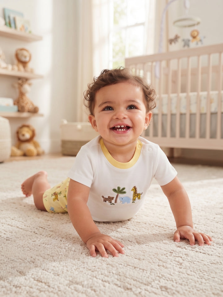 Baby Boy Safari Animals Embroidered T-Shirt & Shorts 2-Piece Set