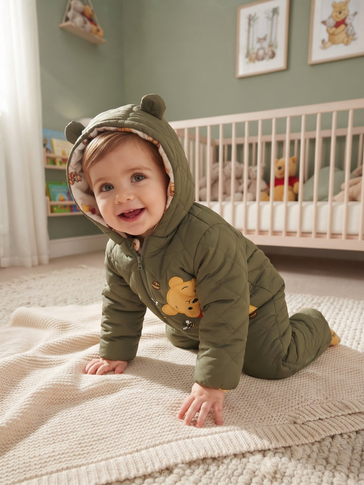 Winnie the Pooh Olive Bear-Eared Baby Snowsuit