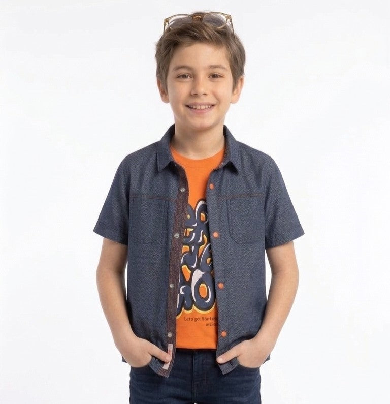 Boys' Denim-Look Short Sleeve Shirt & Graphic Tee Combo