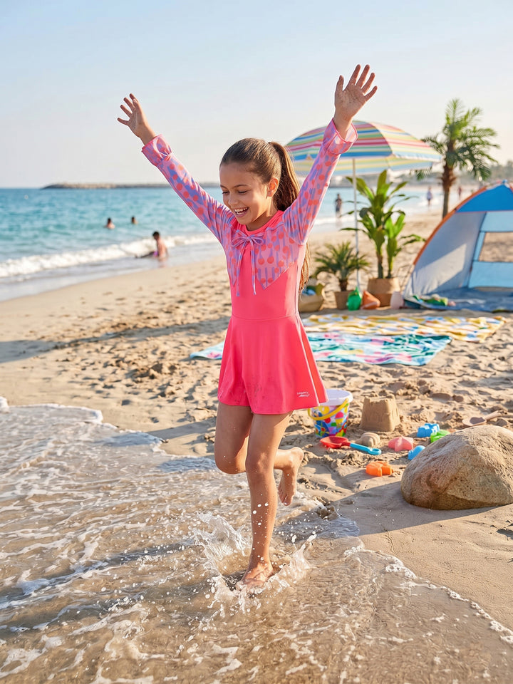 Kids' Full Coverage Long Sleeve Swimsuit with Attached Skirt