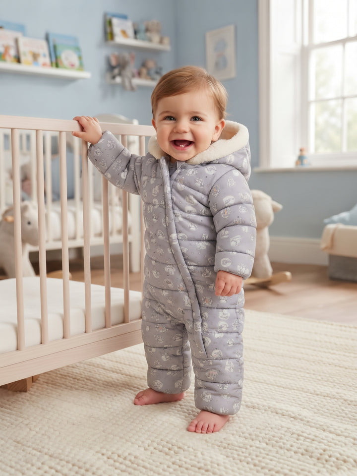Cozy Animal Print Hooded Baby Pram Suit