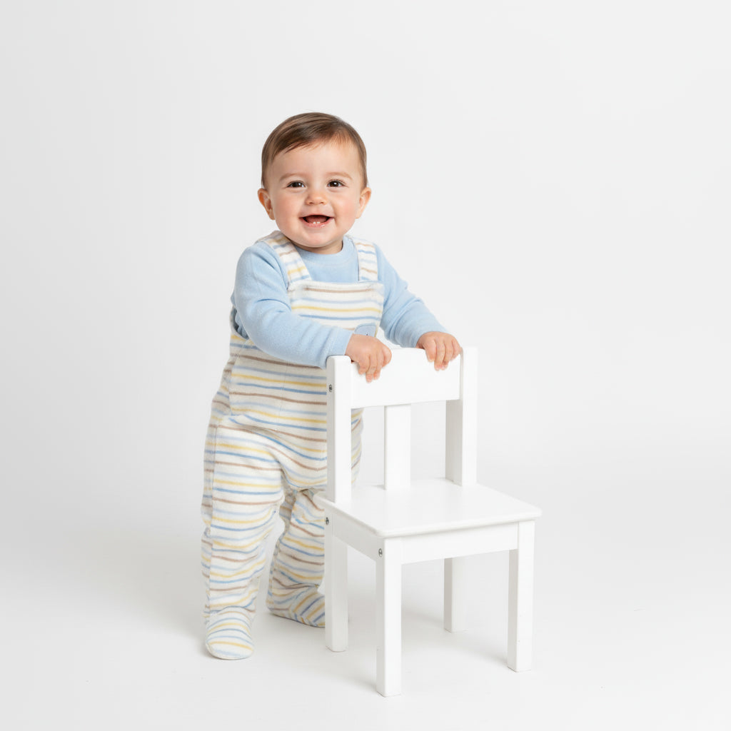 Striped Dinosaur Footed Overalls Set