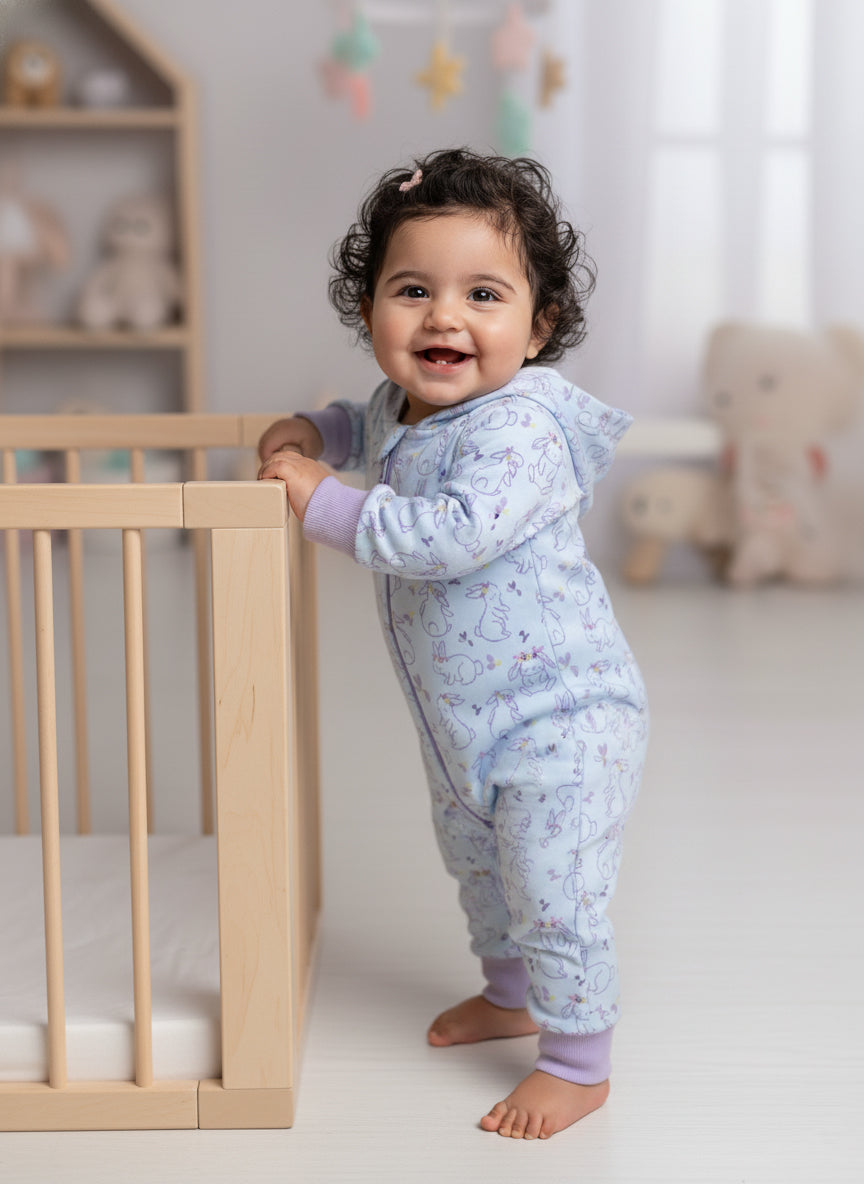 Bunny Print Hooded Zip Romper