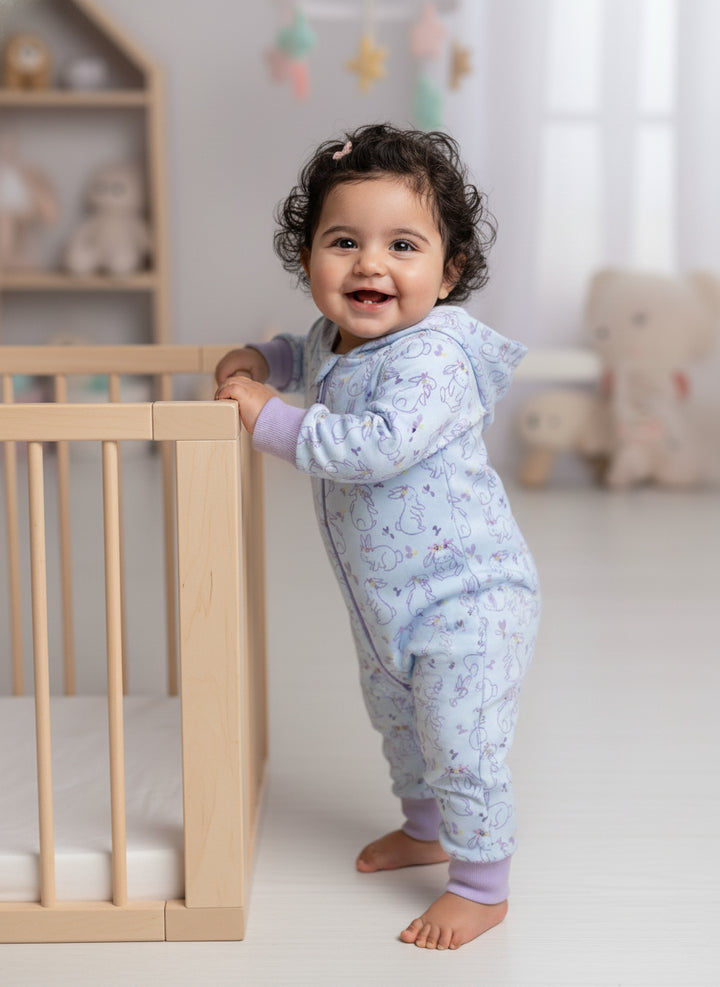 Bunny Print Hooded Zip Romper