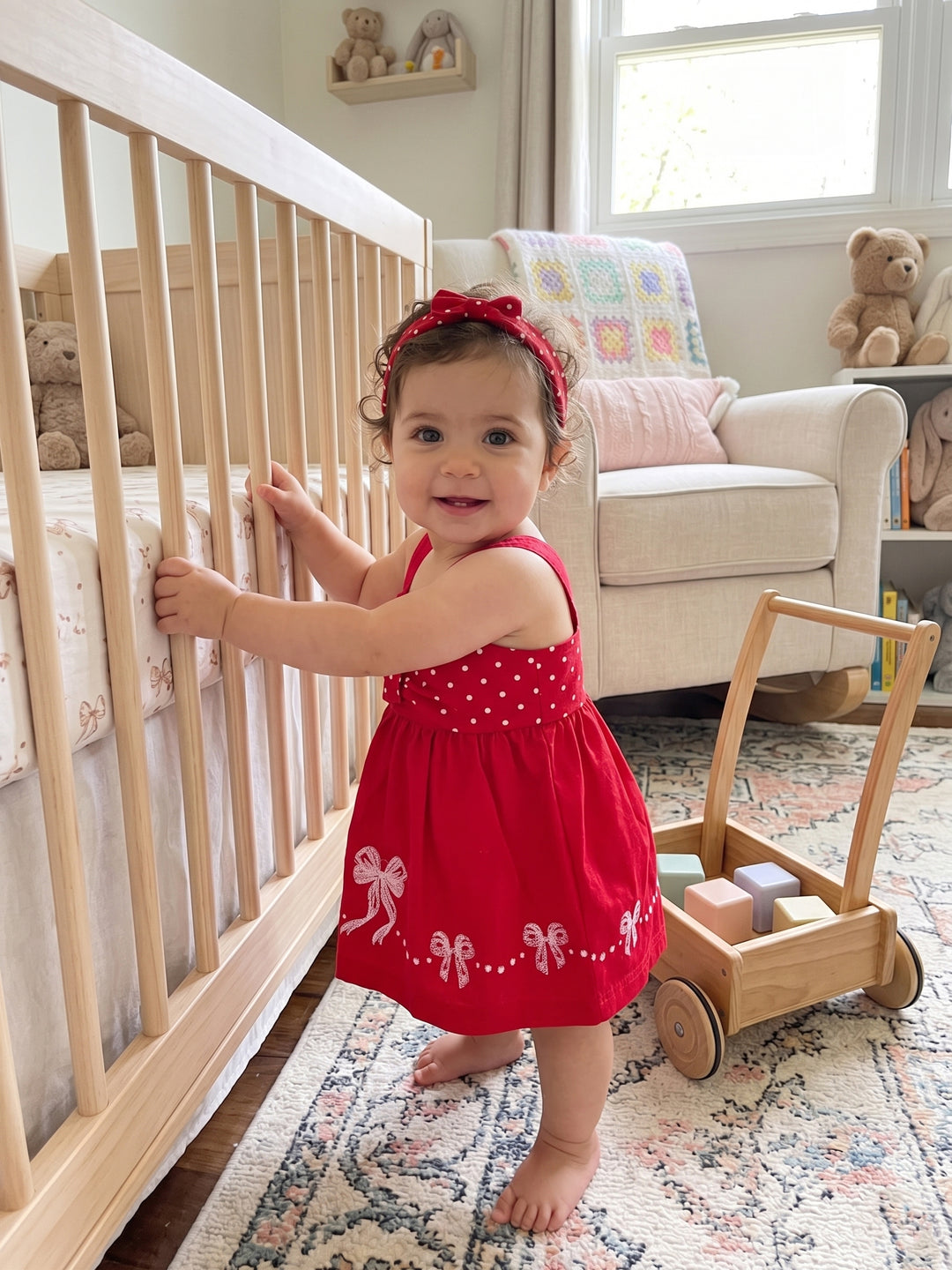 Ruby Red Dotted Bow Dress
