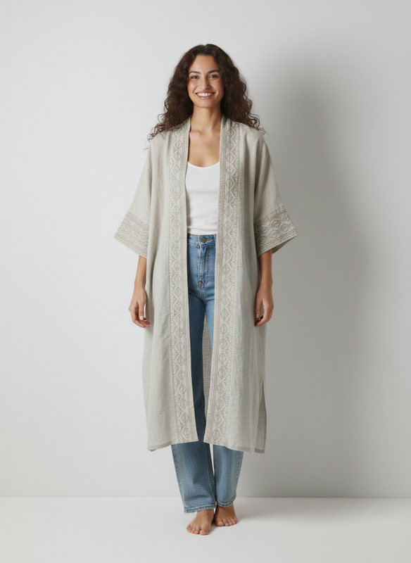 Geometric Border Longline Cardigan