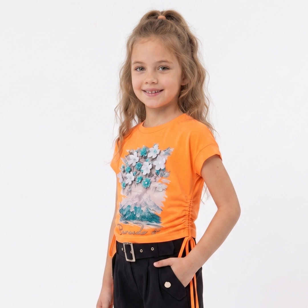 Blossom Mountain Graphic Cuffed-Sleeve Tee