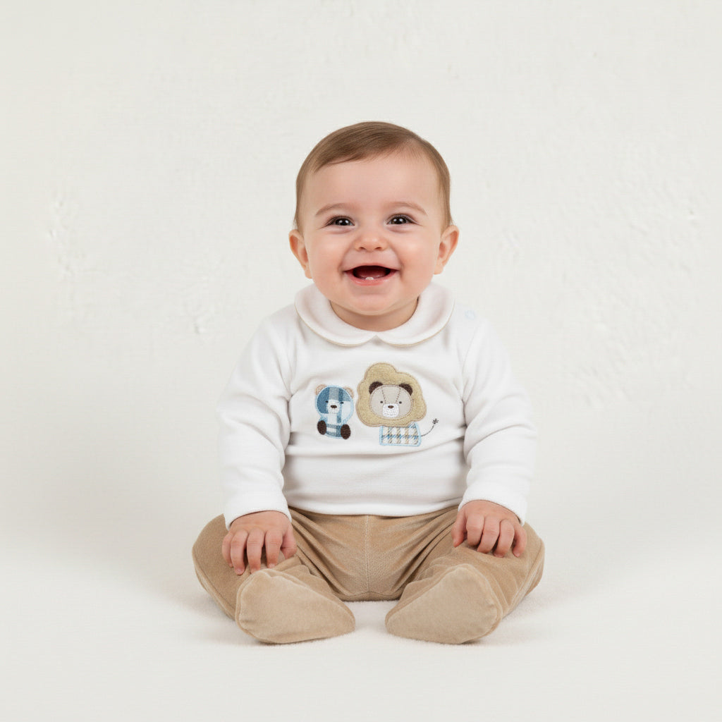 Lion & Bear Collar Top Footed Pants Set