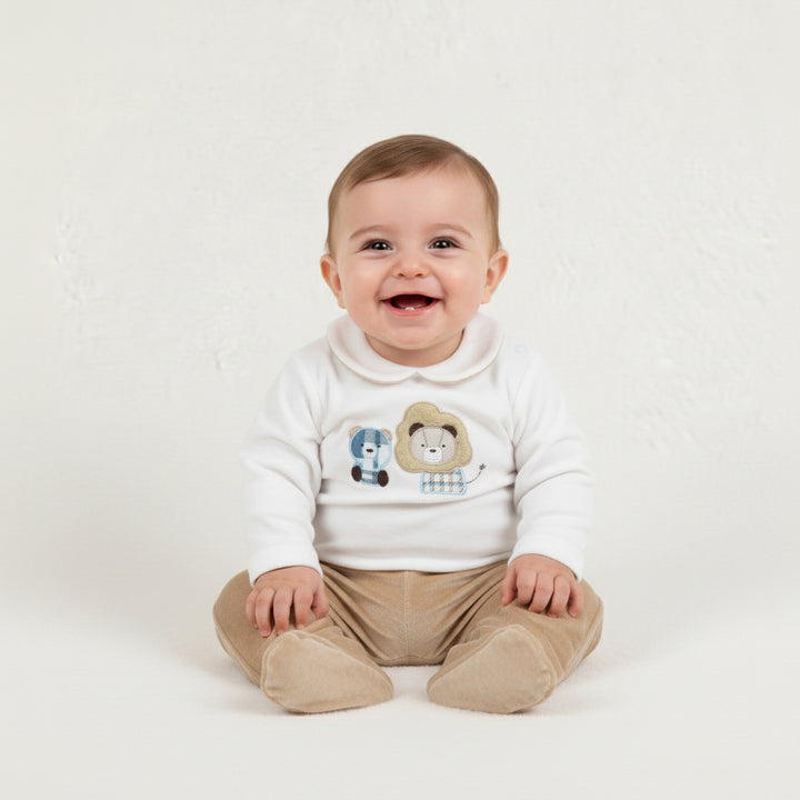 Lion & Bear Collar Top Footed Pants Set