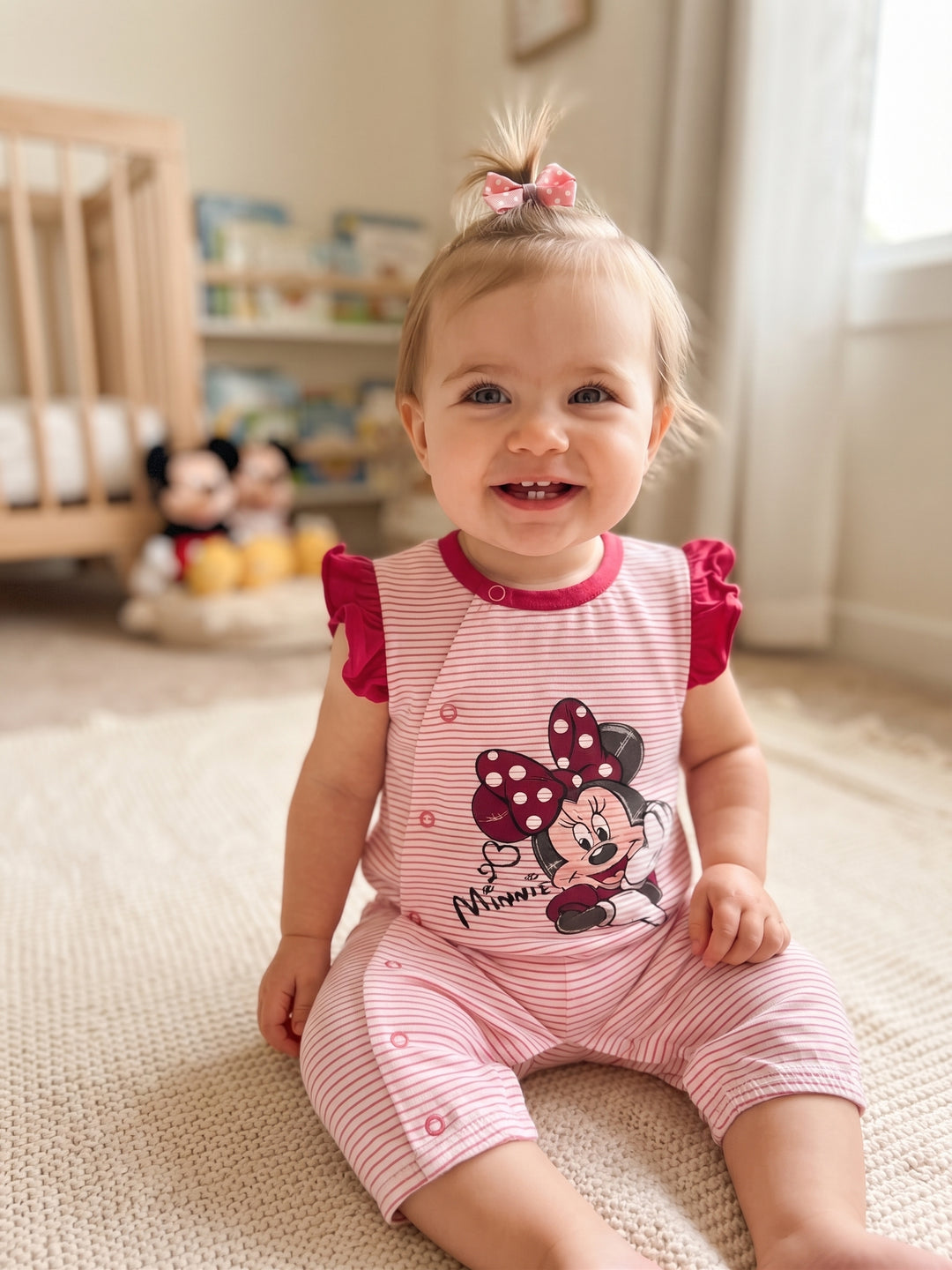 Disney Minnie Mouse Striped Flutter Sleeve Baby Romper