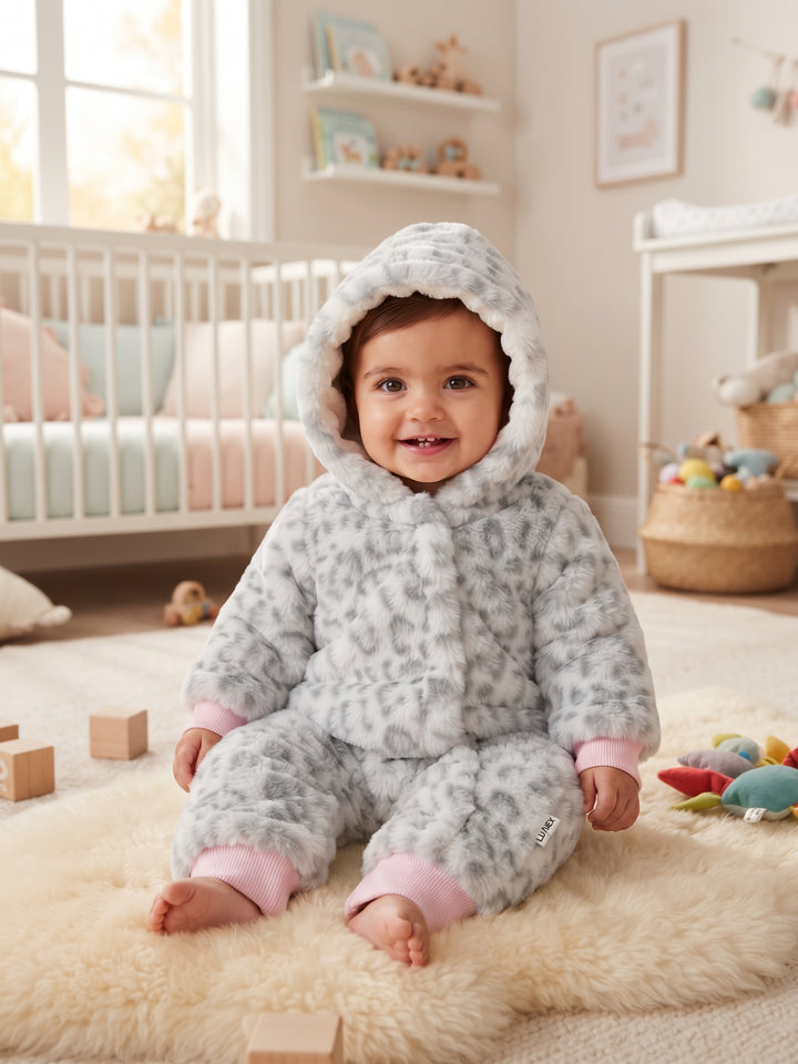 Snow Leopard Plush Faux-Fur Baby Onesie