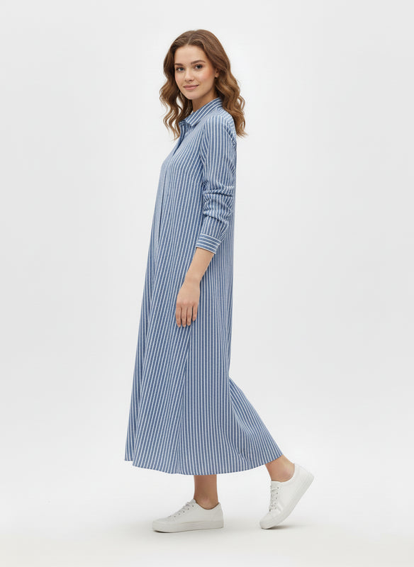Vertical Striped Maxi Shirt Dress