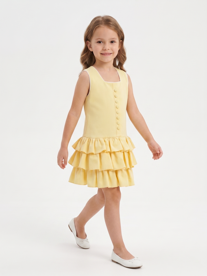 Sleeveless Drop-Waist Multi-Tiered Ruffled Dress
