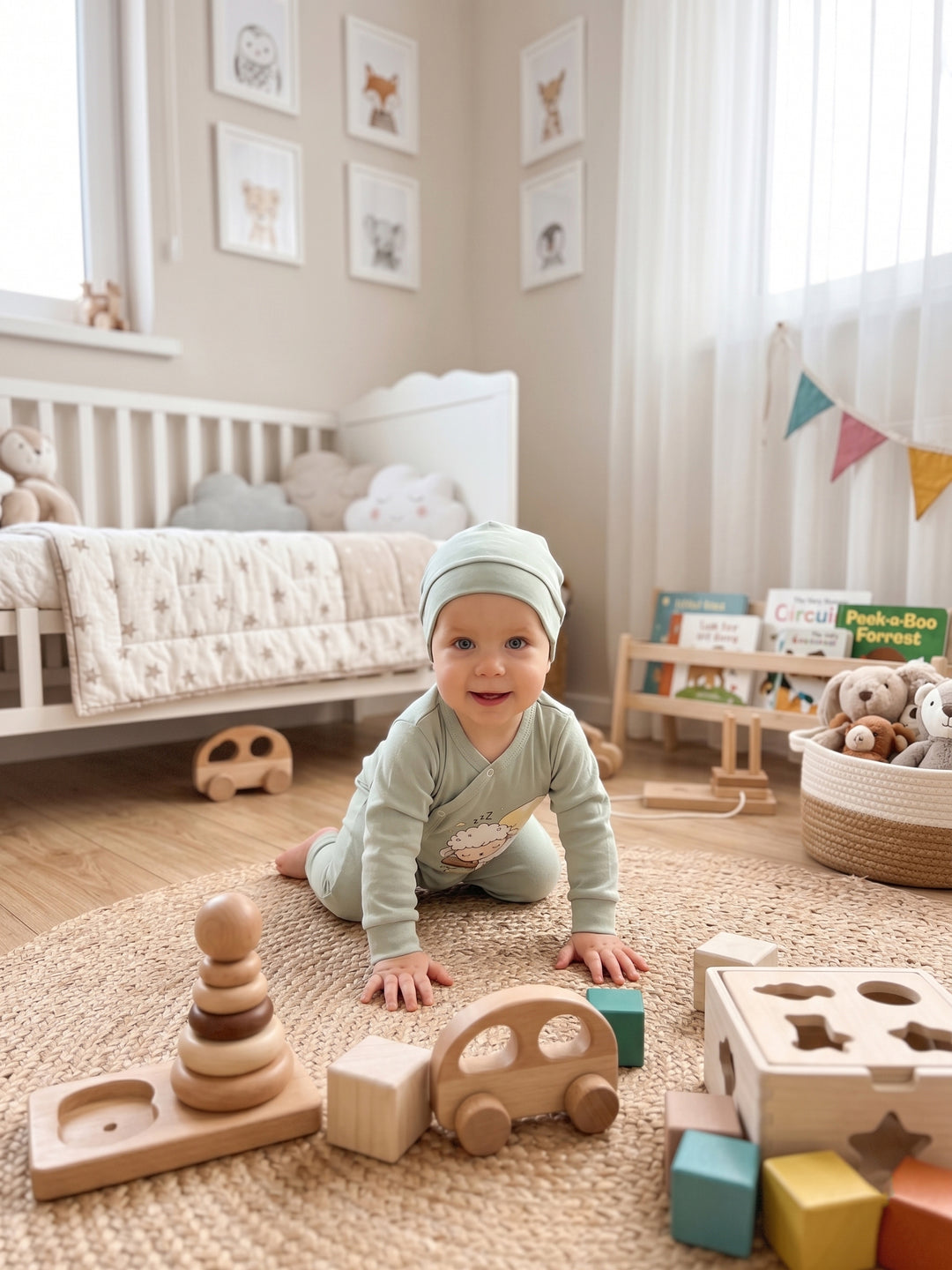 Sweet Dreams Mint Lamb Romper & Beanie Set