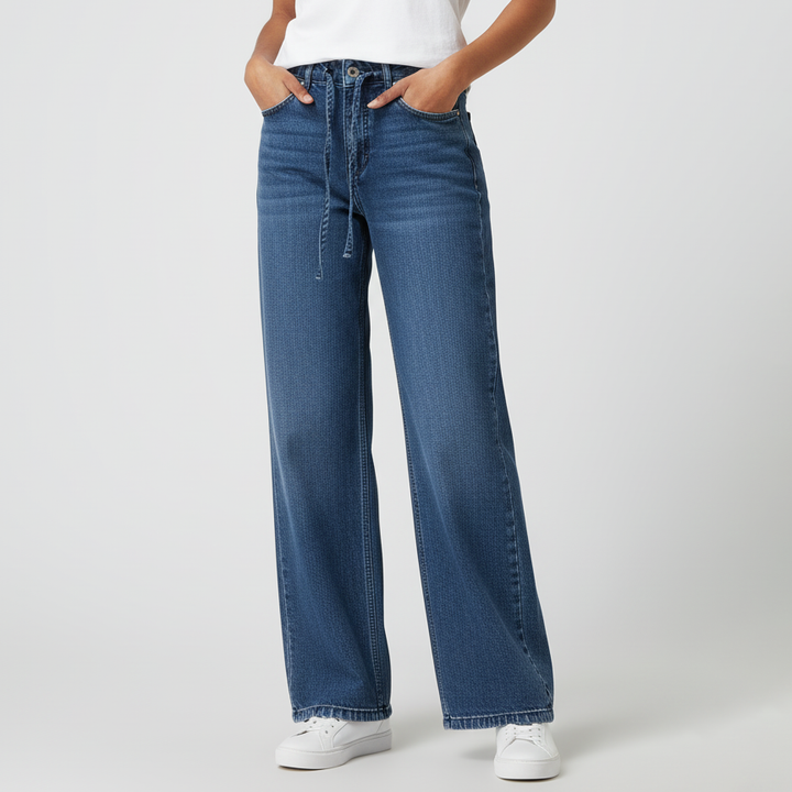 Structured Wide Leg Denim with Self-Tie